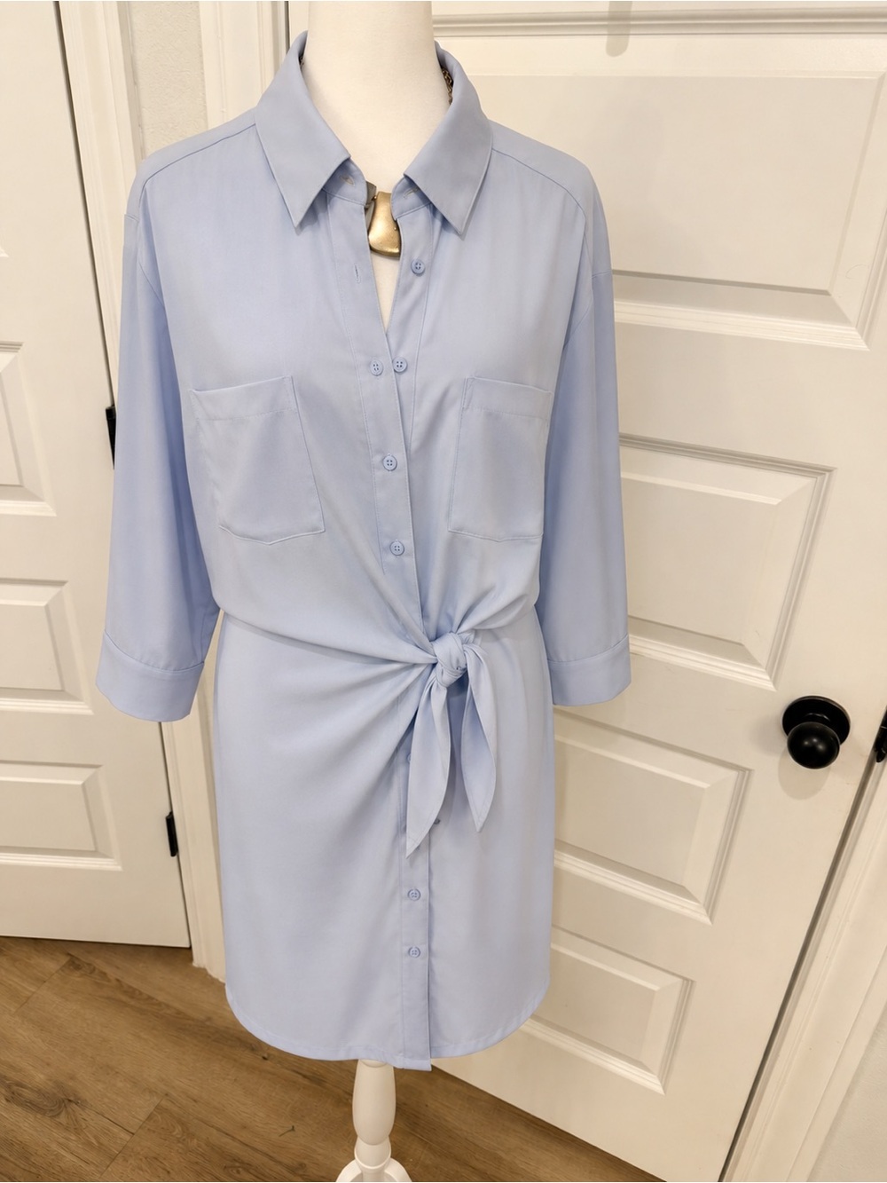 Gianni Bini Light Blue Tie-Waist Shirt Midi Dress